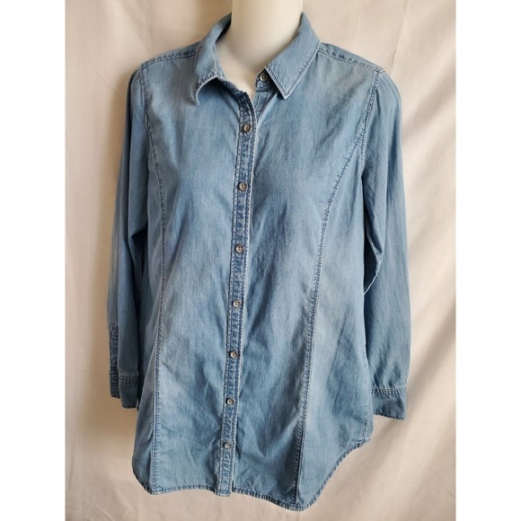 J Jill Womens Denim Button Down Collard Tapered Top Size XS - Picture 1 of 12
